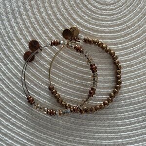 Alex and Ani Beaded Bangle Bracelets Set | Gold & Copper Tone | Adjustable